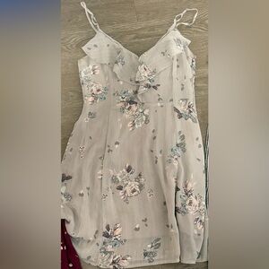 Light Gray Floral Ruffle Neck Dress Small